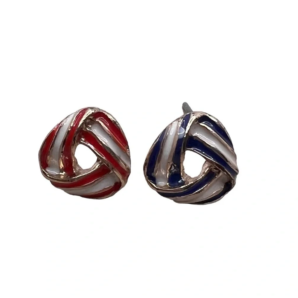 🍭6/$30 Nautical enamel red white and blue geometric post earrings